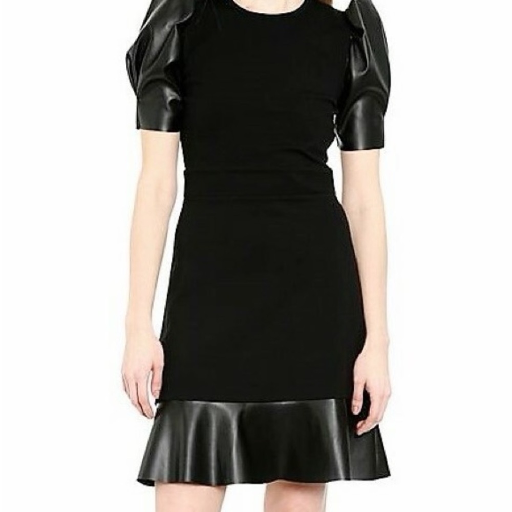 Michael Kors Black Mini Dress with Leather Details